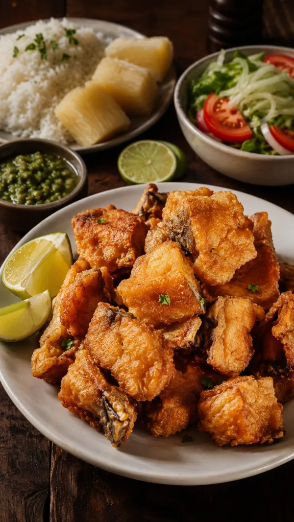 Chicharrón de pescado dorado con limón